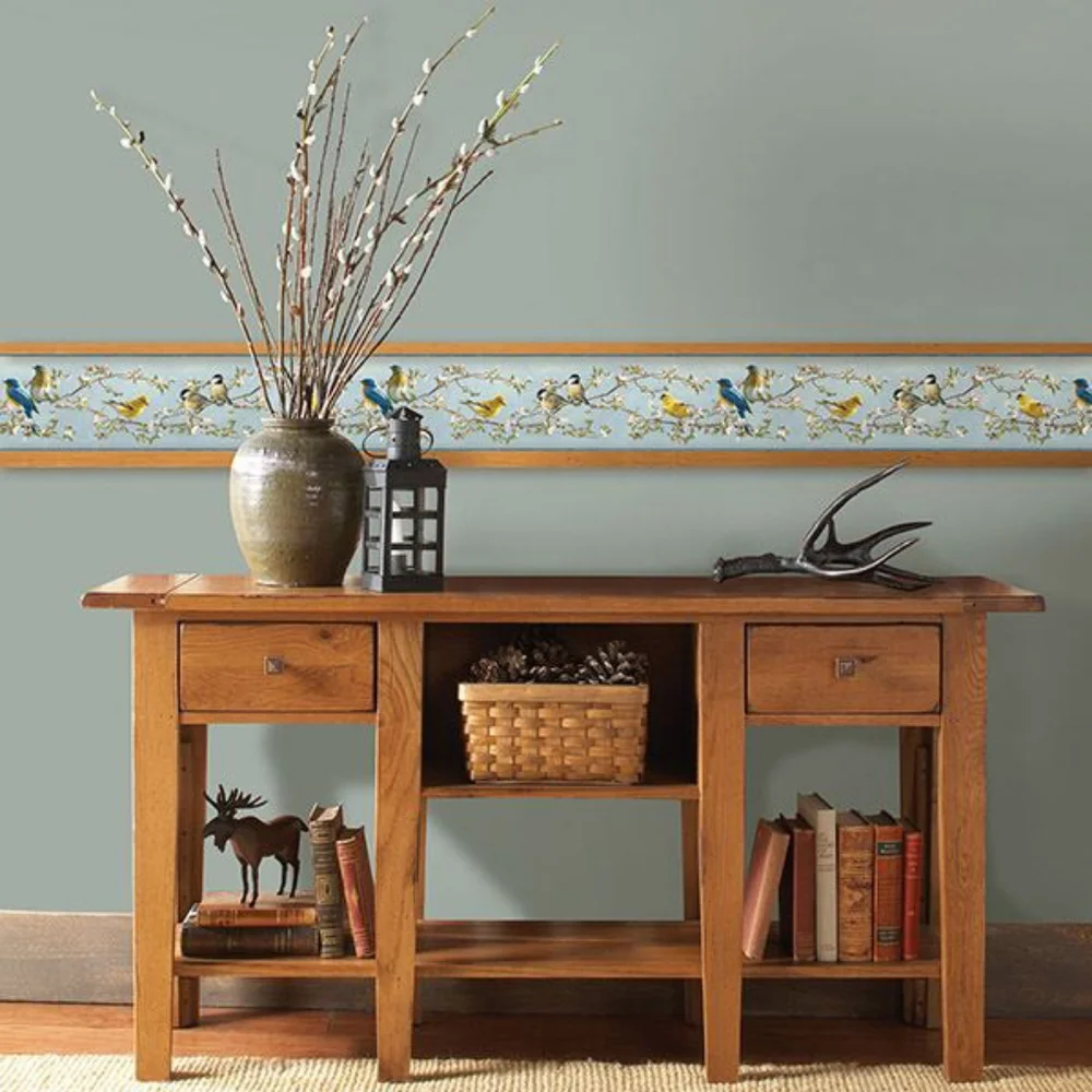 Wallpaper Border - Songbirds Blossoms Blue